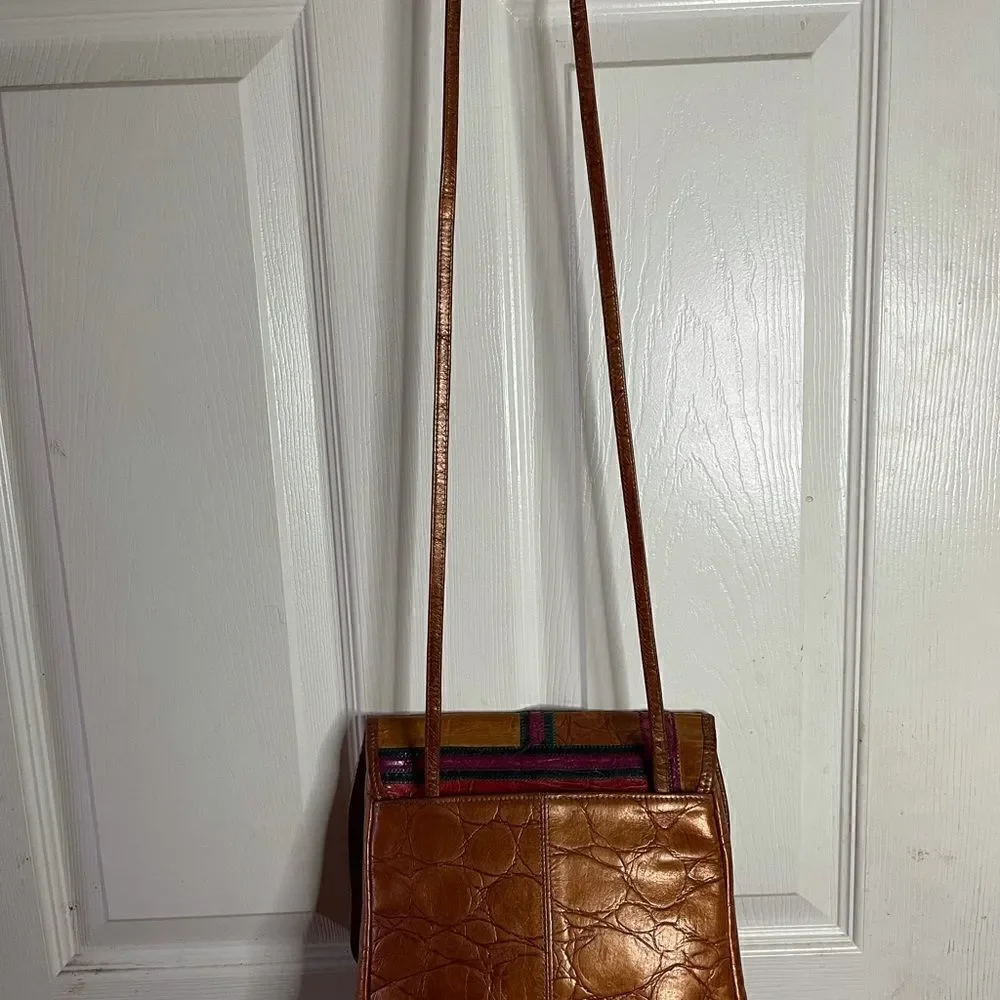 Carlos Falchi vintage leather croc embossed flap crossbody bag